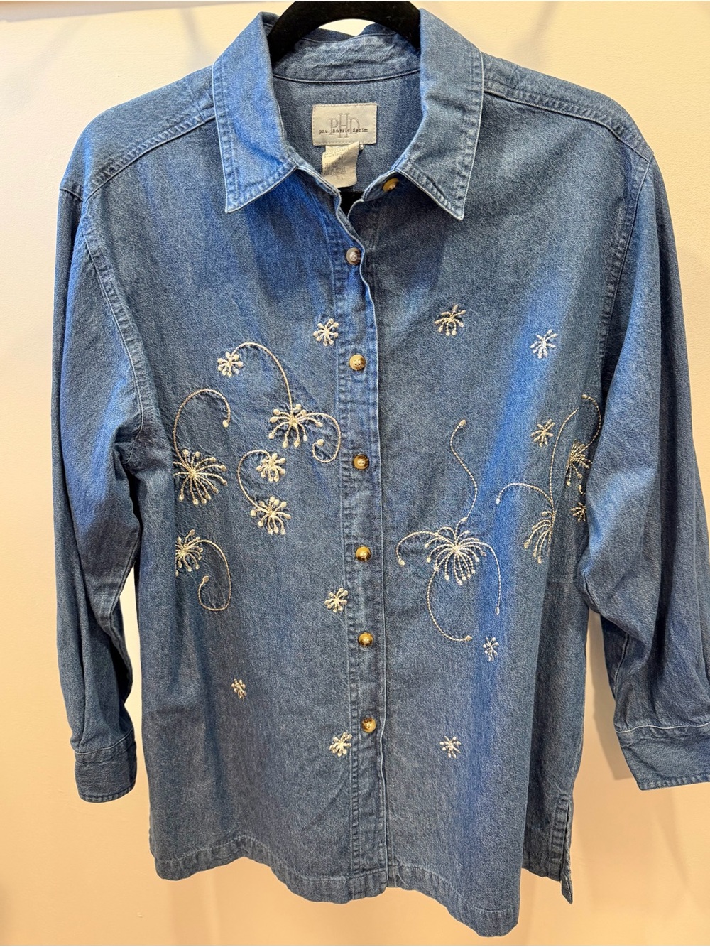 VINTAGE PAUL HARRIS DENIM Embroidered Fireworks Button-Up Shirt